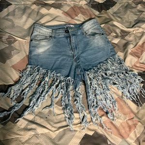 Fringe Blue Jean Shorts